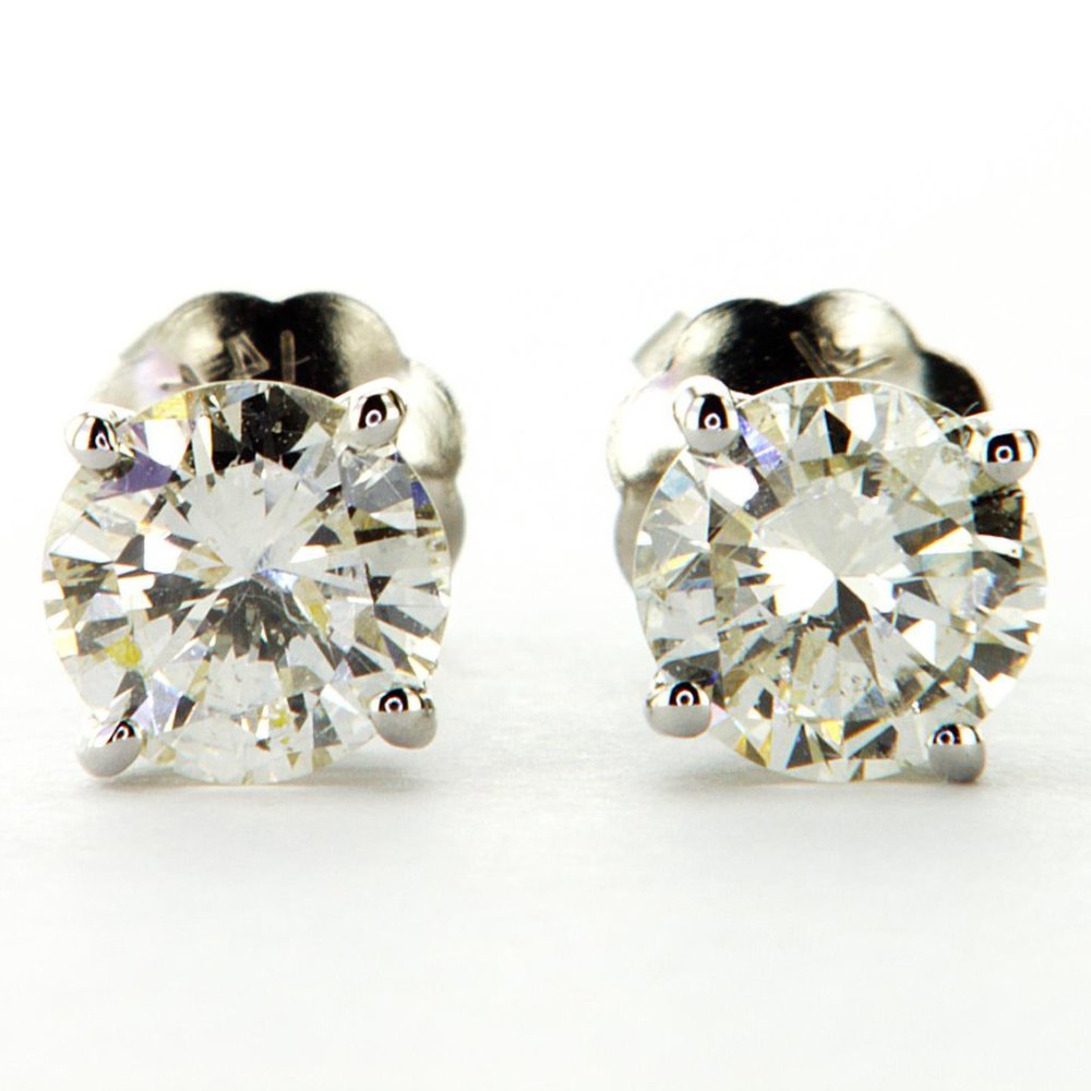 Genuine Diamond Stud Earrings Round 0.80 TCW G SI1 14K White Gold